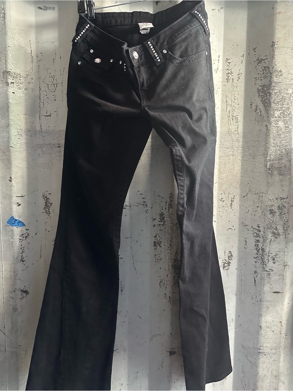 True Religion Black Flare Jeans with Stud Detailing